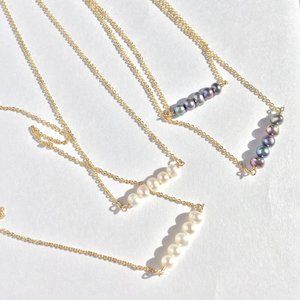 White Pearl bar & Gold Chain Necklace